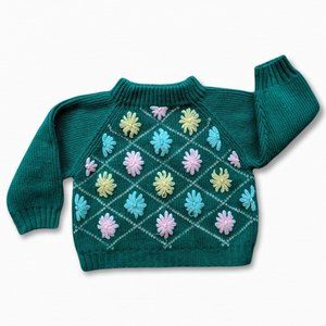 Vintage Baby Long Sleeve Green Sweatshirt sweater floral yarn embroidery